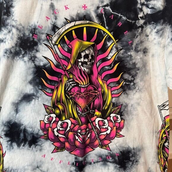 Affliction Black Label Black And White Tie Dye Sacred Earth Shirt Size Medium - Picture 2 of 6